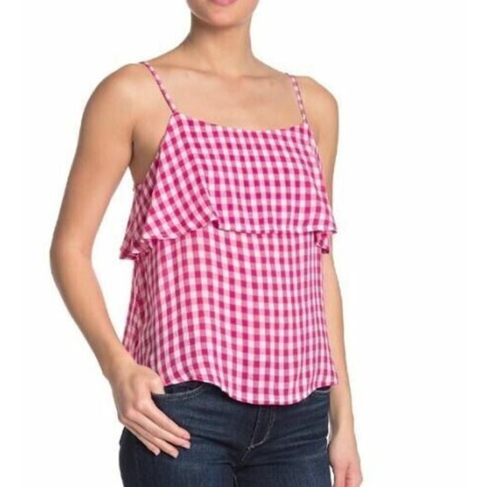 Abound Women's Tiered Spaghetti Strap‎ Tank Top Pink Gingham X-Small